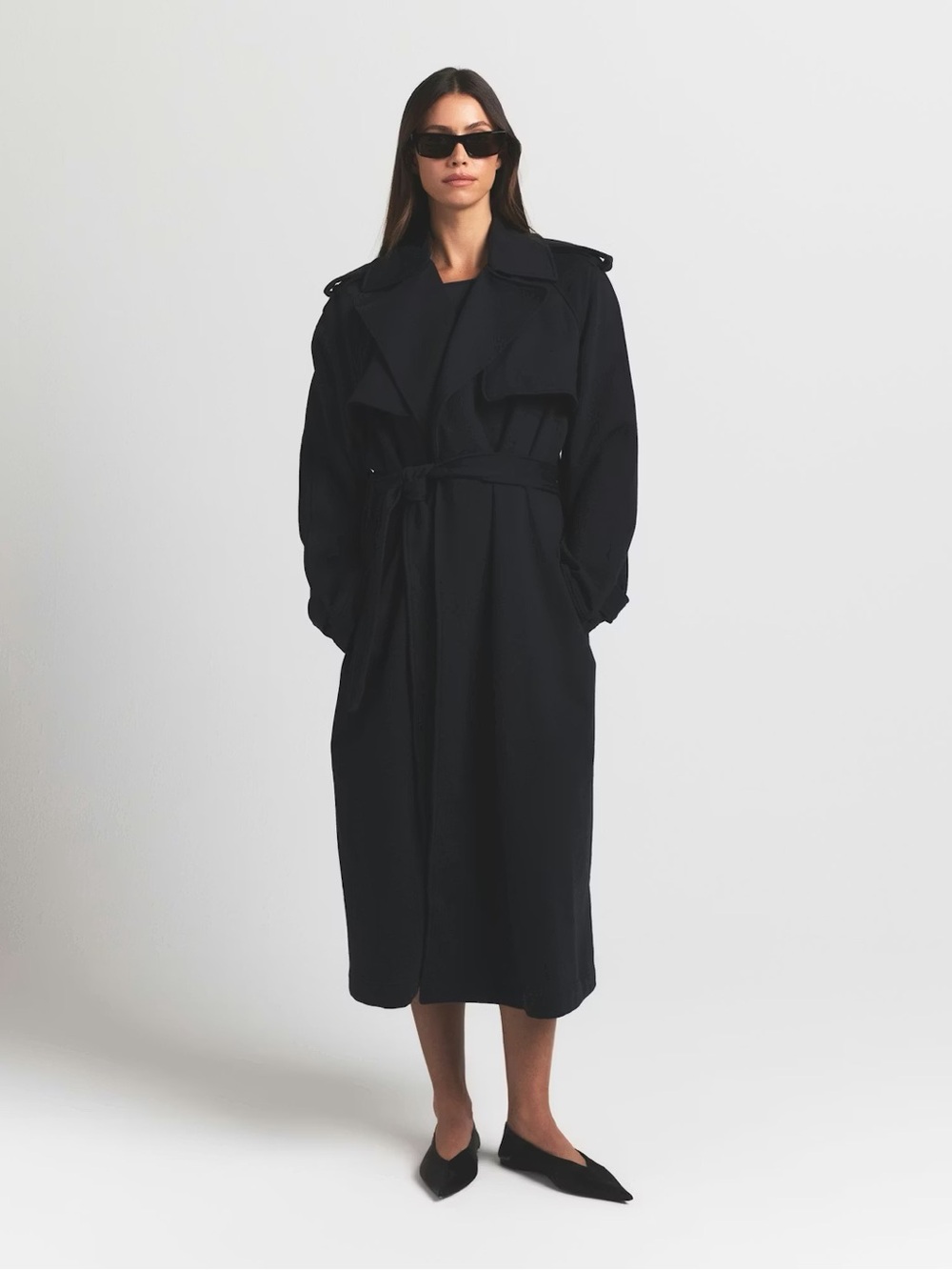 SKIMS Boyfriend Fleece Trench Coat Onyx Black NWT Small